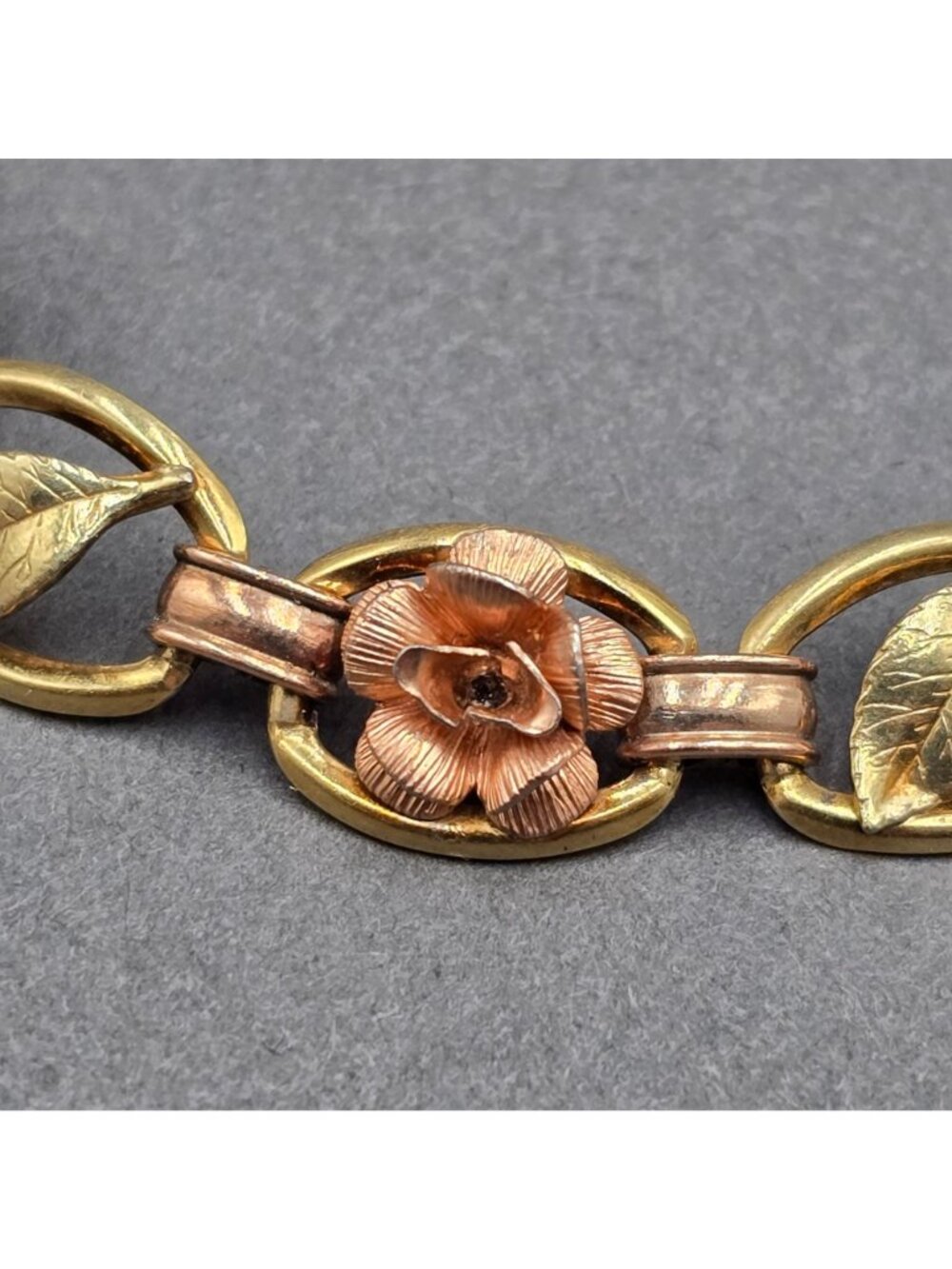 Vintage Krementz Rose Yellow Gold Filled Floral Link Statement Bracelet 7" - Picture 2 of 12